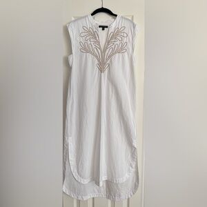 Banana Republic Factory EMBROIDERED MIDI SHIFT DRESS white/gold XS